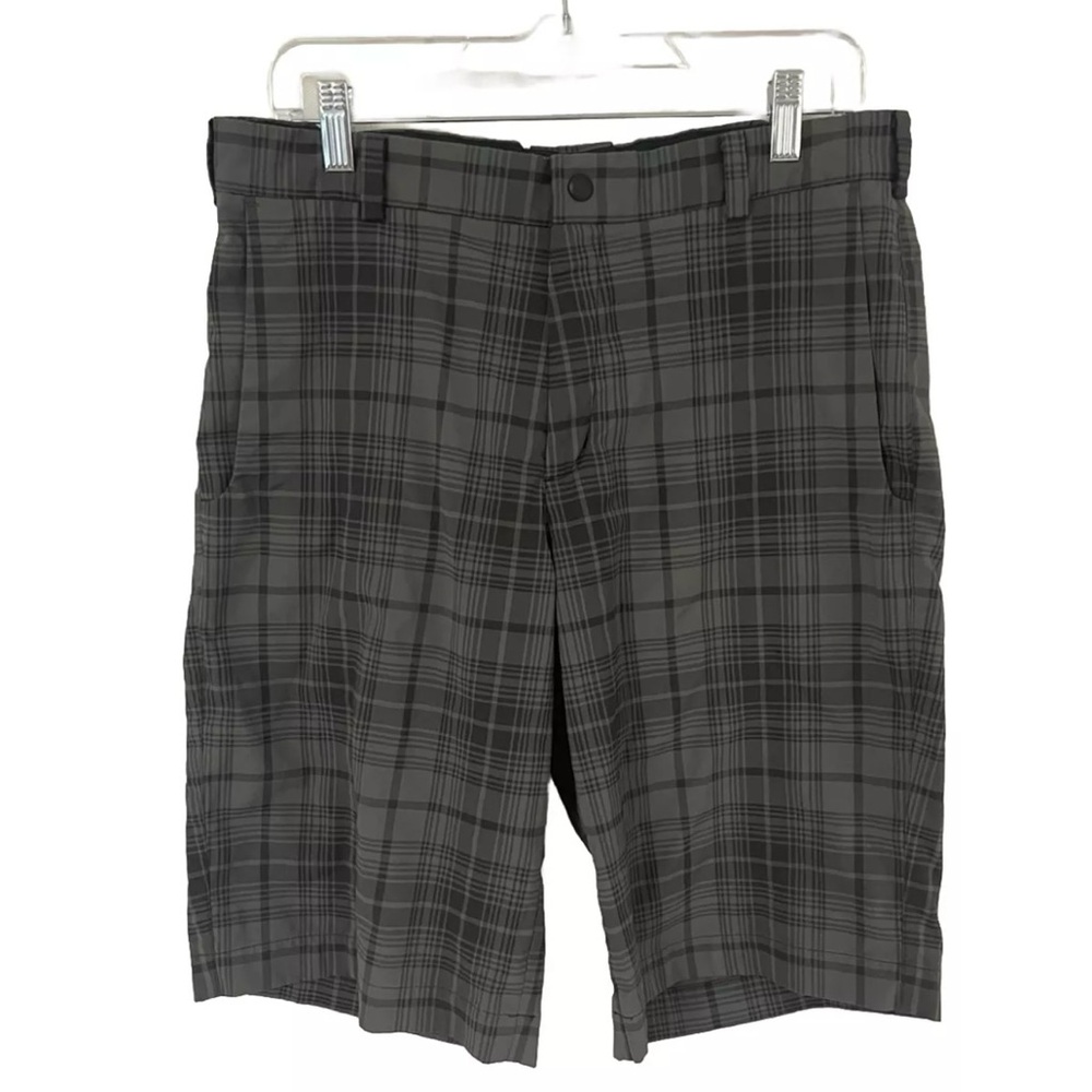 NIKE Plaid Check Golf Shorts Men’s 32 Black Gray Chino Performance Dri-F…